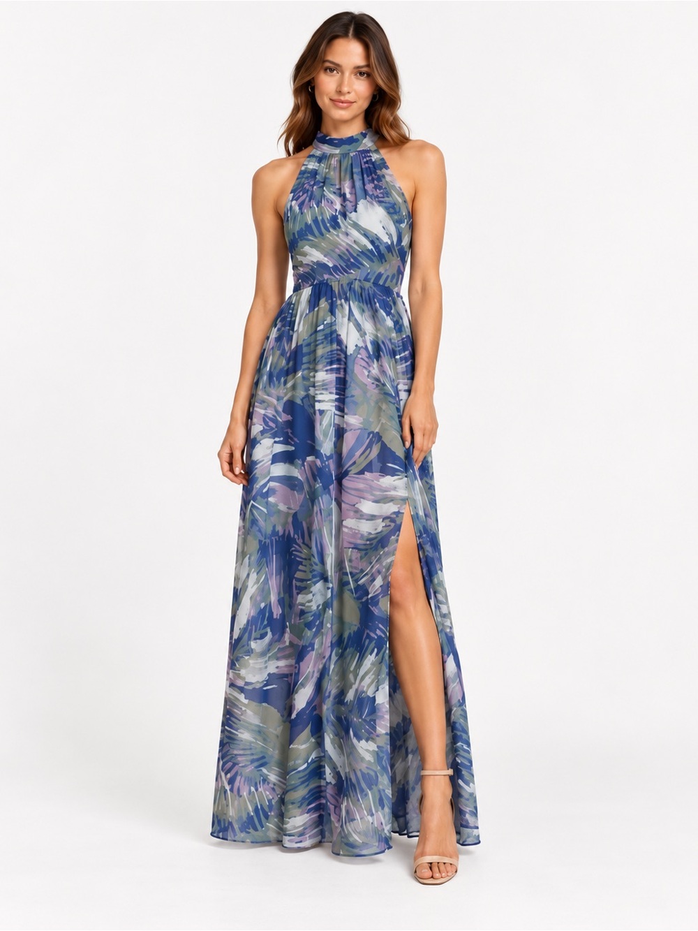 Reiss Anise Abstract Print Halter Maxi Dress Blue Purple Size 0